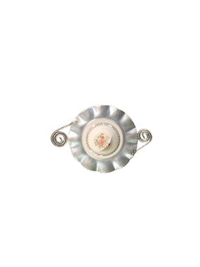 Silver Floral Accent Tray with Pink Rose Detail